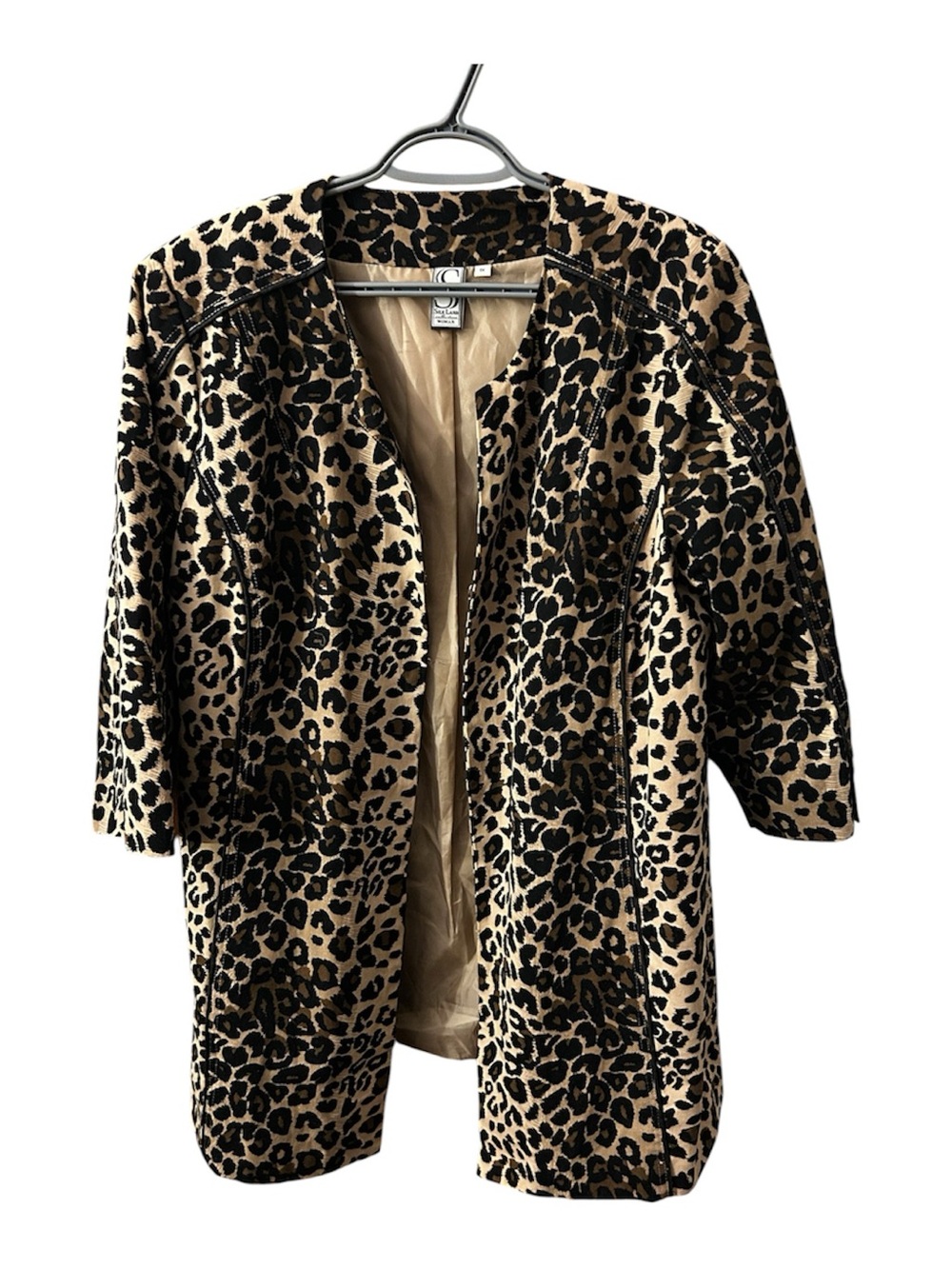 Leopard Print Open Blazer Jacket - Black & Tan